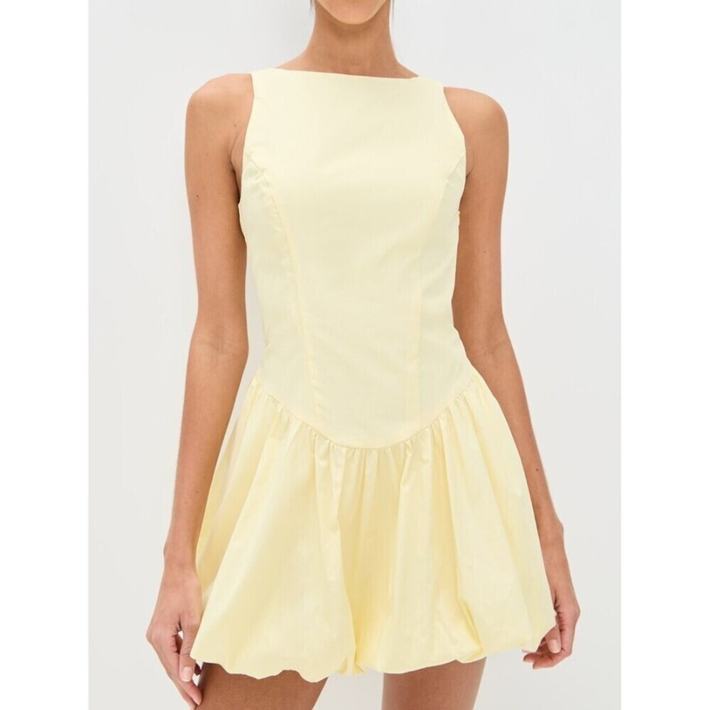 Nia Tamara Dress Bubble Hem Back Tie NWT Pastel Yellow Size Small